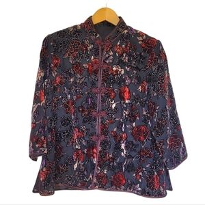 Vintage Velvet Floral and Sparkle Chinese Style Lined Jacket